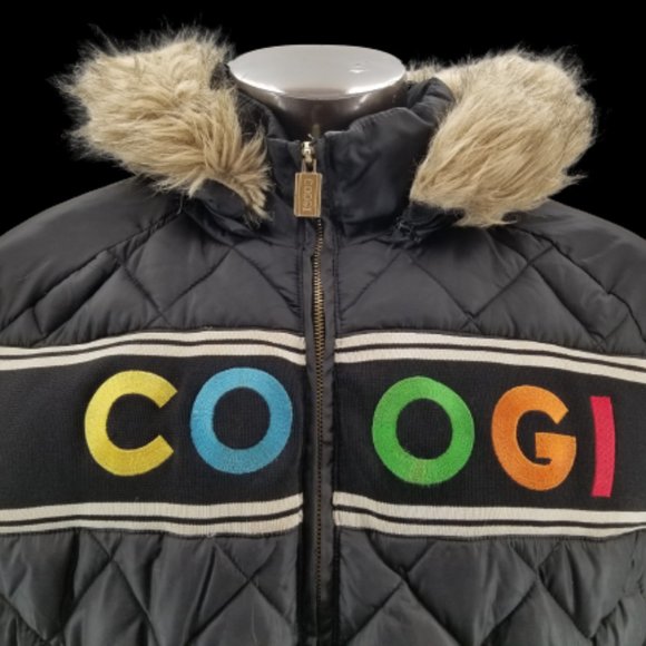 COOGI Vintage Womens Puffer Hooded Coat Jacket Black Rainbow Embroidered 3X - Picture 3 of 13